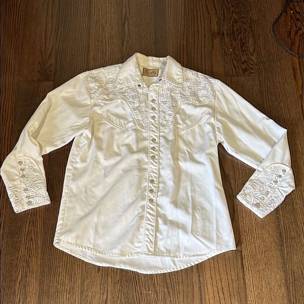 Scully White Embroidered Western Snap-Front pearl snap shirt M